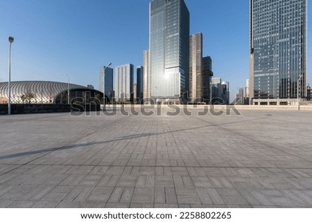 empty floor with city skyline in hangzhou china Royalty-Free Stock Photo #2258802265