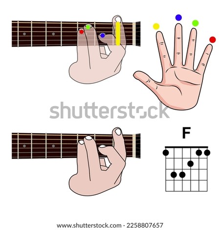 Guitar Chord Basic and Hand Position for Guitar Chord vector. isolated on white background.
