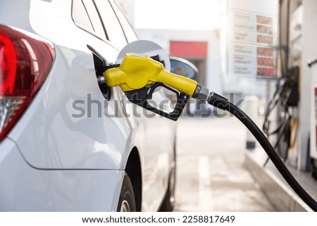Fuel pumps gasohol, gasoline ,benzine, at a gas station ,price gasoline concept. Royalty-Free Stock Photo #2258817649