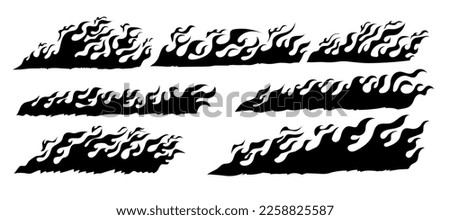 Hand drawn fire illustration on white background for element design. silhouette of flames in set.