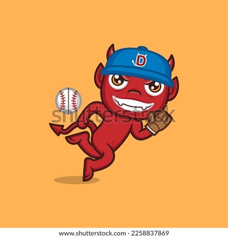 cute cartoon devil playing baseball