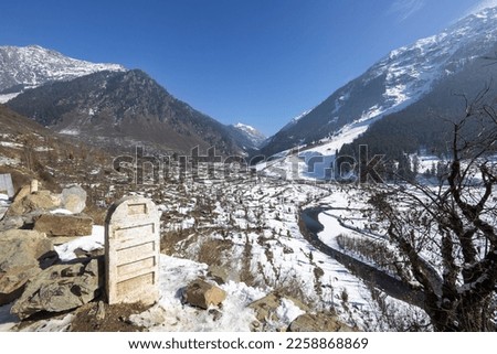 Forest and mountain in Winter Season. The snow-covered fields. Awesome Beautiful tourism winter vacation background 