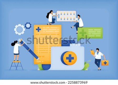 Vector illustration of Doctor Organizing Patient Records and Medical Documents. Efficient Patient Data Management by Doctor with Files and Records. can use for ad, poster, campaign, website, apps
