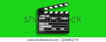 Clapper board on chroma key background, top view. Banner design