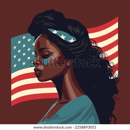 Black Woman Patriotism with  US-flag in the background vector art illustrations