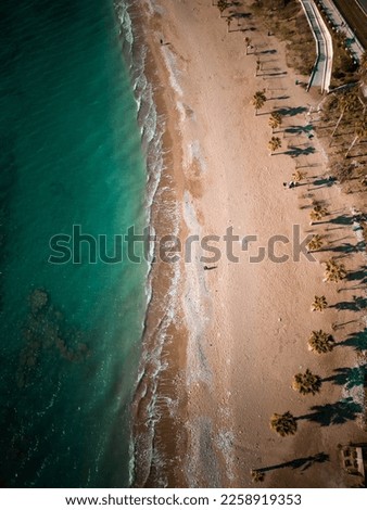 Blue coastline - Drone beach photography - aerial view - golden sand 