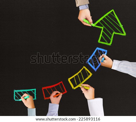 Photo of business hands writing arrow pointing up