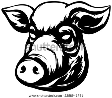 Pig head mascot. Angry swine logo. Hog illustration.