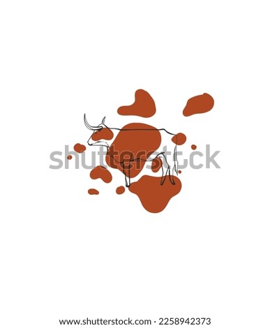 Hand drawn abstract vector graphic clipart illustration boho bull and cow with horns logo element.Western design concept. Doodle wild west contemporary art.Cowboy girl modern drawing. Cow farm design.