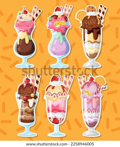 Colorful delicious desserts set illustration