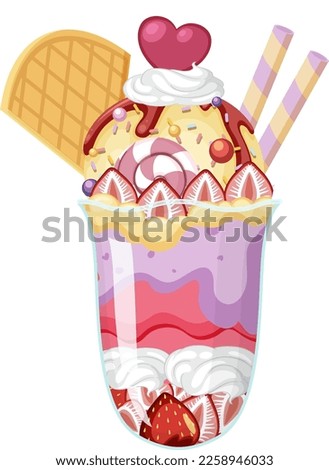 Ice cream sundae served in a glass illustration