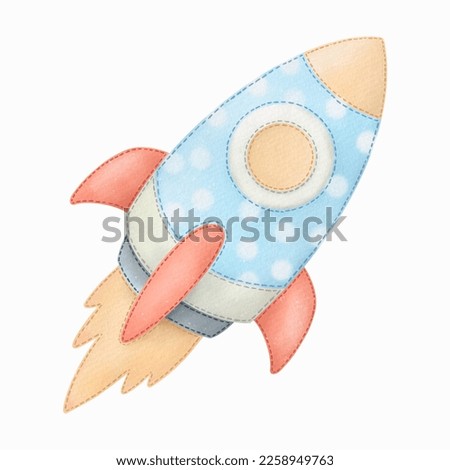Сute illustration with rocket toy. Hand drawn watercolor illustration