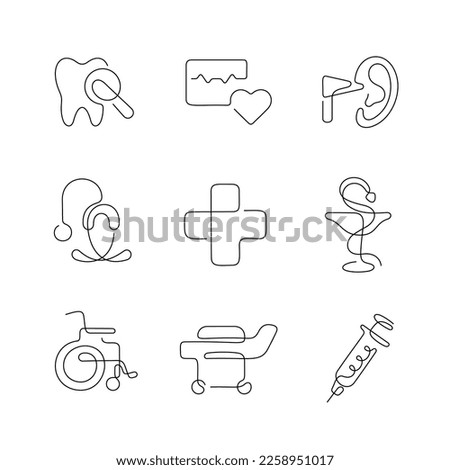 Medical artistic style continuous line icons. Editable stroke.