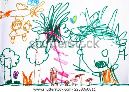 Cute cartoon monster. Cheerful children's hand drawn drawing Royalty-Free Stock Photo #2258960811