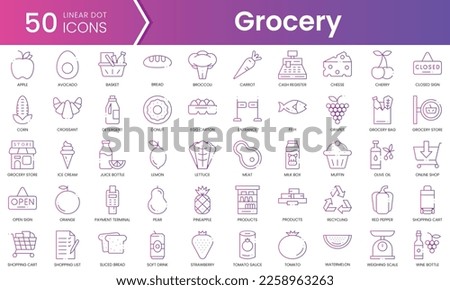 Set of grocery icons. Gradient style icon bundle. Vector Illustration