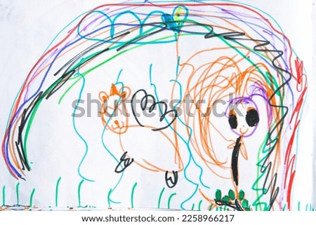 Children's hand-drawn drawing. Girl. Princess. Creativity in doodle style. Coloring pages. Abstract sketch background