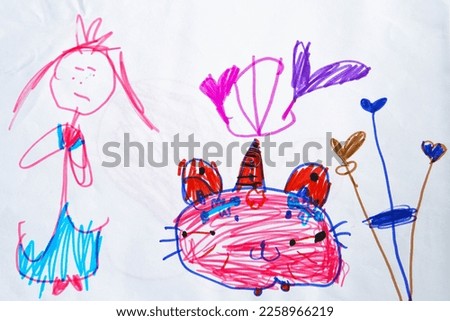 Children's hand-drawn drawing. Girl. Princess. Creativity in doodle style. Coloring pages. Abstract sketch background