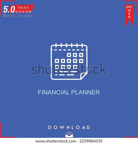 FINANCIAL PLANNER icon vector on blue background. Simple, isolated, flat icons, icons, apps, logos, website design or mobile apps for business marketing management,
UI UX design Editable stroke.EPS10