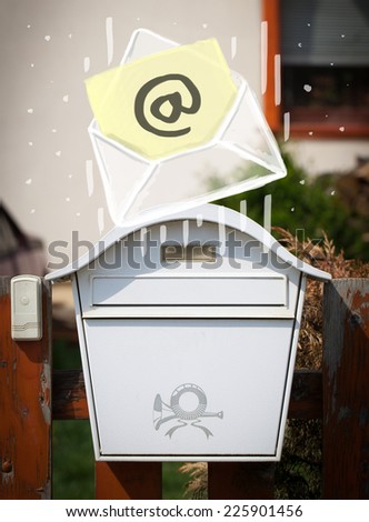 White envelope with email sign dropping into mailbox