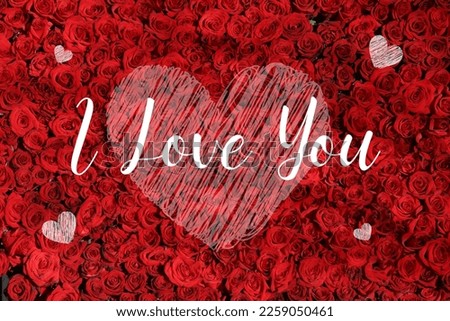 bouquet of red roses with text I love you