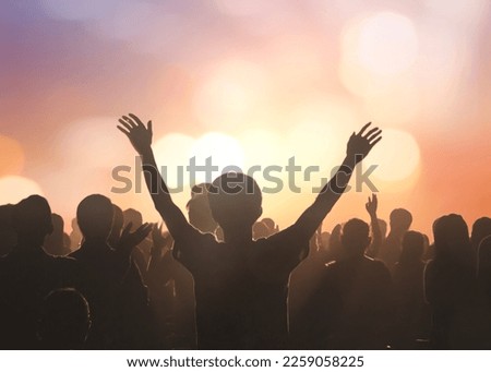 Christian worship God together in Church hall in front of music stage Royalty-Free Stock Photo #2259058225