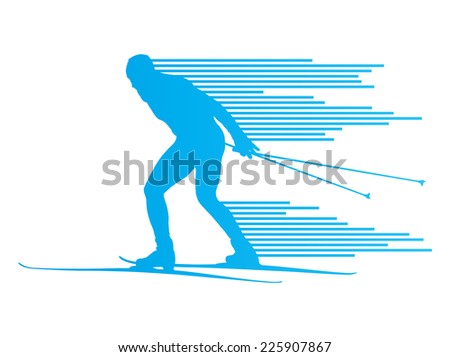 Cross country skiing vector background concept man made of stripes