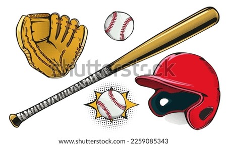 Baseball retro set sport design for any purposes. Retro baseball vintage set  background. Comics retro baseball theme.