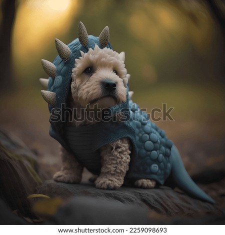 cute dog in dinosaur costume