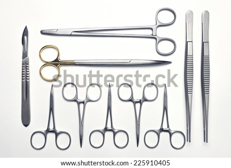 Surgical instruments set on a white background Royalty-Free Stock Photo #225910405