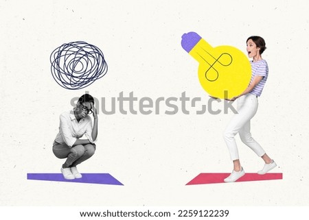 Collage minimalistic photo picture image poster of two people solving problem trouble together isolated on painted background