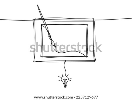 Abstract  tassel and picture with light bulb as line drawing on white background