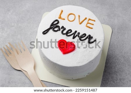 Cake for Valentine's Day, Mother's Day, or Birthday, Love Forever Message, Romantic Bento Cake for Two on Grey Background