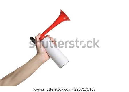 hand with air horn metal can isolated Royalty-Free Stock Photo #2259175187
