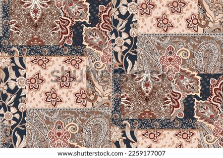 patchwork floral pattern with paisley and indian flower motifs. damask style pattern for textil and decoration