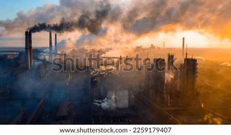 industry metallurgical plant dawn smoke smog emissions bad ecology aerial photography Royalty-Free Stock Photo #2259179407