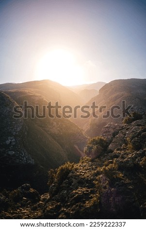 Beautiful sunrise at the mountain valley in Albania.