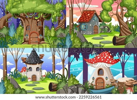 Set of fairy tale house background illustration