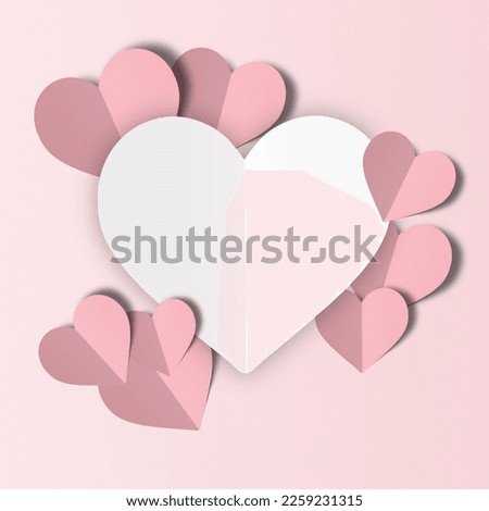Pink heart confetti set on pink confetti background. Valentine's day