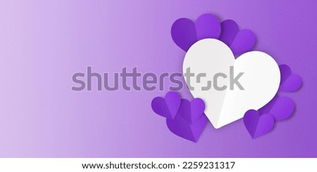 Purple heart confetti set on purple confetti background. Valentine's day