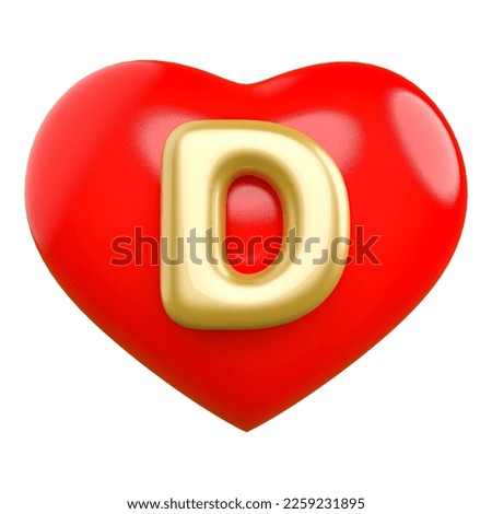 3d Letter D with Heart Red