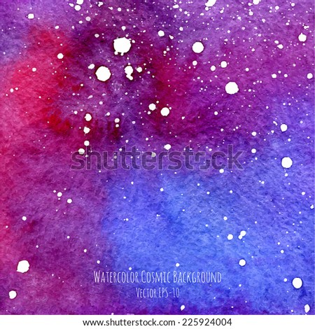 vector watercolor blue and violet cosmic background with white splashes