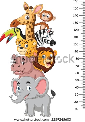 Cartoon zoo animals with meter wall