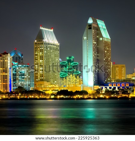 Downtown View of San Diego California at Night, USA