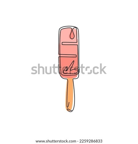 Single one line drawing popsicle ice cream icon. Frozen ice cream sticks flat logo symbol. Delicious dessert in summer isolated poster. Modern continuous line draw design graphic vector illustration