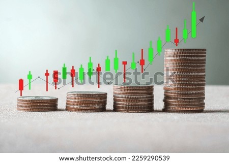 Chart of stocks in price ranges and coins, finance symbolic, investment, money planting concept