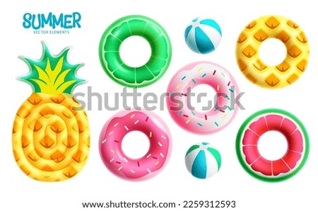 Summer elements vector set design. Summer floaters and beachball swimming pool and beach floating inflatable rings. Vector illustration floater element collection. Royalty-Free Stock Photo #2259312593