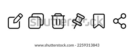 Edit, copy, paste, pin, forward vector icon set. Message option and modify symbol. Toolbar sign Royalty-Free Stock Photo #2259313843
