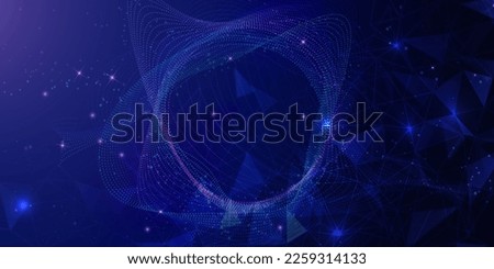 Abstract wave shape on a low-polygonal triangular background for design on the topic of cyberspace, big data, metaverse, network security, data transfer on dark blue abstract cyberspace background. Royalty-Free Stock Photo #2259314133