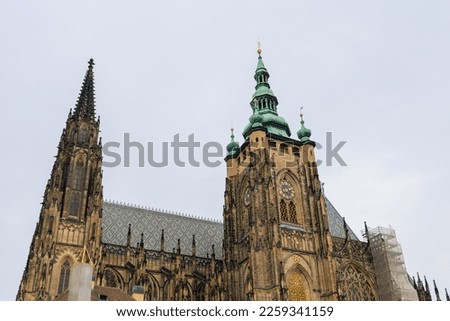 View of the Gothic Catholic Cathedral of St. Vitus, Wenceslas and Vojtech in Prague Castle. Background with selective focus and copy space
