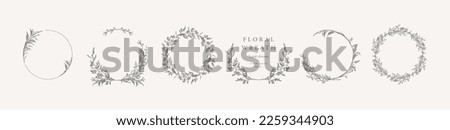 Elegant frames. Floral wreath, сircle monogram with hand drawn wild herbs and flowers. Vector vintage botanical illustration for invitation or wedding decor, logo, labels, branding, business identity Royalty-Free Stock Photo #2259344903